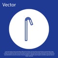 Blue line Drinking plastic straw icon isolated on blue background. White circle button. Vector