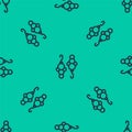 Blue line Earrings icon isolated seamless pattern on green background. Jewelry accessories. Vector