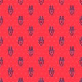 Blue line Electric plug icon isolated seamless pattern on red background. Concept of connection and disconnection of the Royalty Free Stock Photo