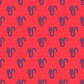 Blue line Electric plug icon isolated seamless pattern on red background. Concept of connection and disconnection of the Royalty Free Stock Photo