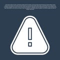 Blue line Exclamation mark in triangle icon isolated on blue background. Hazard warning sign, careful, attention, danger Royalty Free Stock Photo