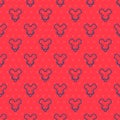 Blue line Experimental mouse icon isolated seamless pattern on red background. Vector Royalty Free Stock Photo