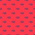 Blue line Experimental mouse icon isolated seamless pattern on red background. Vector Royalty Free Stock Photo