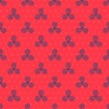 Blue line Fidget spinner icon isolated seamless pattern on red background. Stress relieving toy. Trendy hand spinner