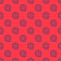 Blue line Film reel icon isolated seamless pattern on red background. Vector Illustration