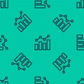 Blue line Financial growth increase icon isolated seamless pattern on green background. Increasing revenue. Vector