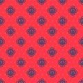 Blue line Firefighter icon isolated seamless pattern on red background. Vector