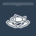 Blue line Fish care icon isolated on blue background. Vector Illustration