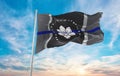 blue line flag of Mississippi state, Usa at cloudy sky background on sunset, panoramic view. United states of America police flag Royalty Free Stock Photo