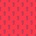 Blue line Flashlight icon isolated seamless pattern on red background. Vector