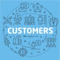Blue Line Flat Circle illustration customers Royalty Free Stock Photo