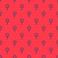 Blue line Four leaf clover icon isolated seamless pattern on red background. Happy Saint Patrick day. Vector Royalty Free Stock Photo