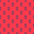 Blue line Garden light lamp icon isolated seamless pattern on red background. Solar powered lamp. Lantern. Street lamp Royalty Free Stock Photo