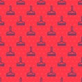 Blue line Garden rake icon isolated seamless pattern on red background. Tool for horticulture, agriculture, farming Royalty Free Stock Photo