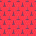 Blue line Garden rake icon isolated seamless pattern on red background. Tool for horticulture, agriculture, farming Royalty Free Stock Photo