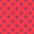 Blue line Gear and lightning icon isolated seamless pattern on red background. Electric power. Lightning bolt sign Royalty Free Stock Photo