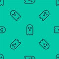 Blue line Ghost icon isolated seamless pattern on green background. Vector Illustration.