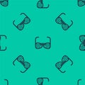 Blue line Glasses for the blind and visually impaired icon isolated seamless pattern on green background. Vector
