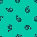 Blue line Global technology or social network icon isolated seamless pattern on green background. Vector Illustration Royalty Free Stock Photo
