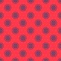 Blue line Global technology or social network icon isolated seamless pattern on red background. Vector Royalty Free Stock Photo