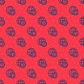 Blue line Globe and people icon isolated seamless pattern on red background. Global business symbol. Social network icon. Vector Royalty Free Stock Photo