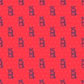 Blue line Golf bag with clubs icon isolated seamless pattern on red background. Vector