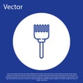 Blue line Hairbrush icon isolated on blue background. Comb hair sign. Barber symbol. White circle button. Vector Royalty Free Stock Photo