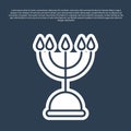 Blue line Hanukkah menorah icon isolated on blue background. Hanukkah traditional symbol. Holiday religion, jewish Royalty Free Stock Photo