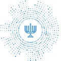 Blue line Hanukkah menorah icon isolated on white background. Hanukkah traditional symbol. Holiday religion, jewish Royalty Free Stock Photo
