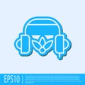 Blue line Headphones for meditation icon isolated on grey background. Vector Royalty Free Stock Photo