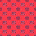 Blue line Heating radiator icon isolated seamless pattern on red background. Vector Royalty Free Stock Photo
