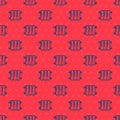 Blue line Heating radiator icon isolated seamless pattern on red background. Vector