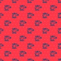 Blue line Helicopter aircraft vehicle icon isolated seamless pattern on red background. Vector Royalty Free Stock Photo