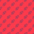 Blue line Hockey puck icon isolated seamless pattern on red background. Vector Royalty Free Stock Photo