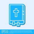Blue line Holy bible book icon isolated on grey background. Vector Illustration