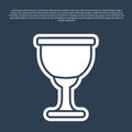 Blue line Holy grail or chalice icon isolated on blue background. Christian chalice. Christianity icon. Vector