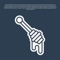 Blue line Honey dipper stick icon isolated on blue background. Honey ladle. Vector Royalty Free Stock Photo
