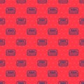 Blue line Hotel key card from the room icon isolated seamless pattern on red background. Access control. Touch sensor Royalty Free Stock Photo