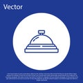 Blue line Hotel service bell icon isolated on blue background. Reception bell. White circle button. Vector Royalty Free Stock Photo