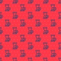 Blue line Hourglass with dollar icon isolated seamless pattern on red background. Money time. Sandglass and money