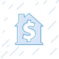 Blue line House with dollar symbol icon isolated on white background. Home and money. Real estate concept. Vector Royalty Free Stock Photo