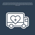 Blue line Humanitarian truck icon isolated on blue background. Vector