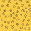 Blue line Humanoid robot icon isolated seamless pattern on yellow background. Artificial intelligence, machine learning