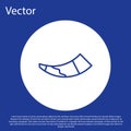 Blue line Hunting horn icon isolated on blue background. White circle button. Vector Royalty Free Stock Photo