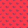 Blue line Hunting horn icon isolated seamless pattern on red background. Vector