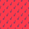 Blue line Ice hockey stick and puck icon isolated seamless pattern on red background. Vector Royalty Free Stock Photo