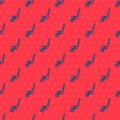 Blue line Ice hockey stick and puck icon isolated seamless pattern on red background. Vector Royalty Free Stock Photo