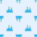 Blue line Icicle icon isolated seamless pattern on grey background. Stalactite, ice spikes. Winter weather, snow Royalty Free Stock Photo