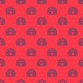 Blue line Igloo ice house icon isolated seamless pattern on red background. Snow home, Eskimo dome-shaped hut winter Royalty Free Stock Photo