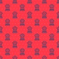 Blue line Inukshuk icon isolated seamless pattern on red background. Vector